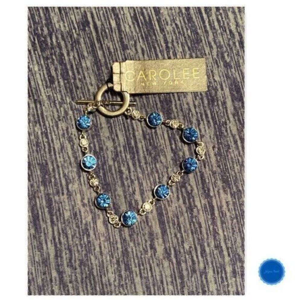 SILVER-TONE Blue & Clear Crystal Toggle Bracelet